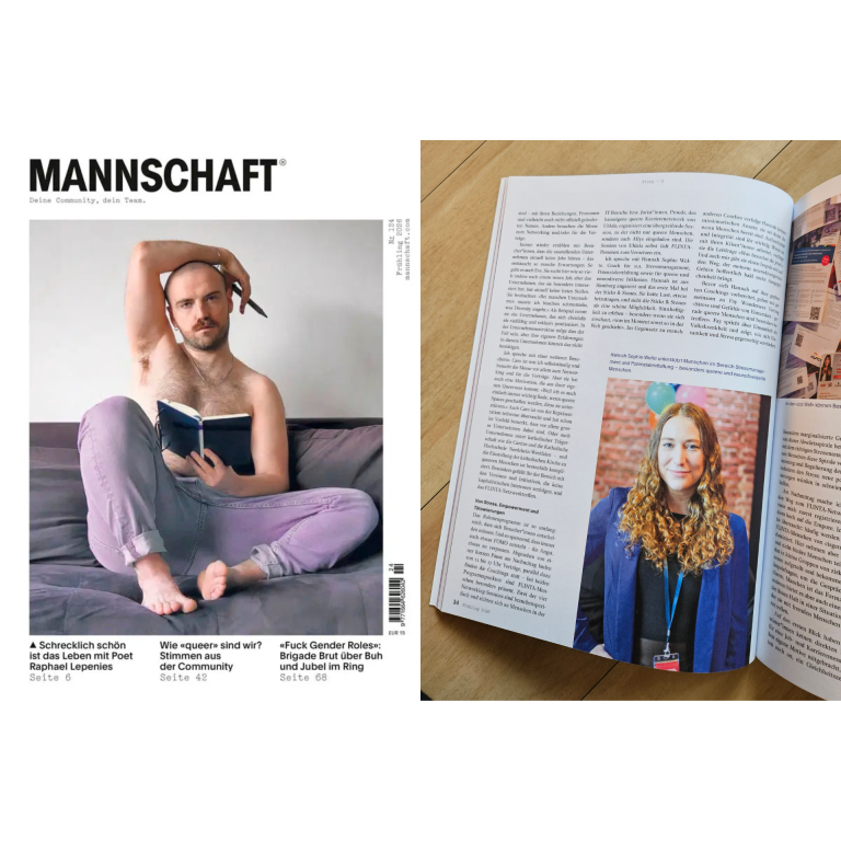 Mannschaft-Magazincover und Innenseite mit einem Artikel und einem Foto der Coach und Beraterin Hannah Sophie Welte.